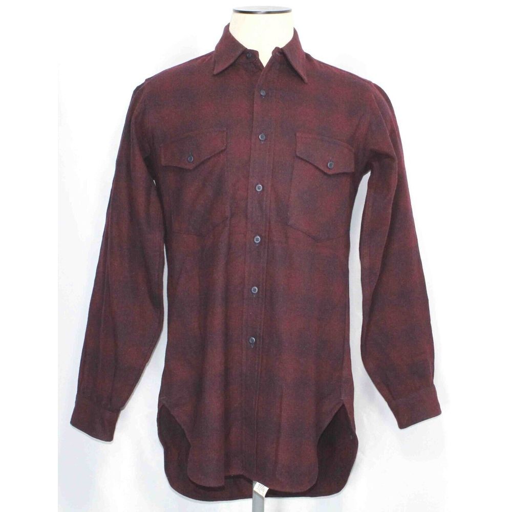 Vtg Pendleton Outdoorsman Wool Board Shadow Plaid L/S Shirt Mens‎ Medium Long